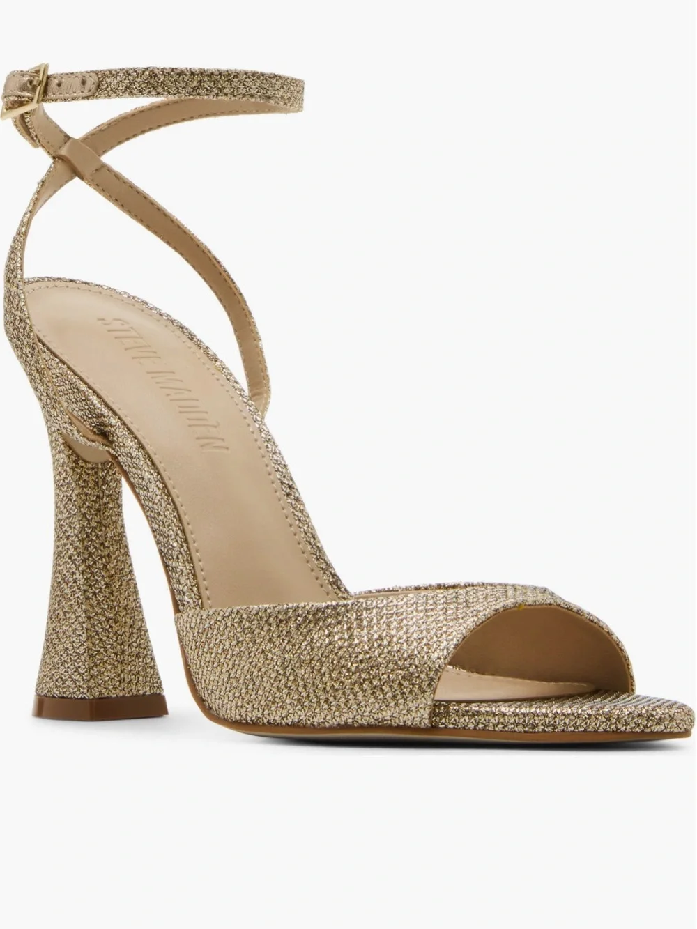 Steve Madden 4.5” Pointy Toe Metallic Gold Ankle-Strap High Heel Sandals NWB